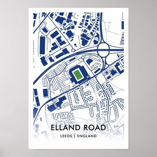 Kaart van het Elland Road Stadium - thuisbasis van Poster (Voorkant)