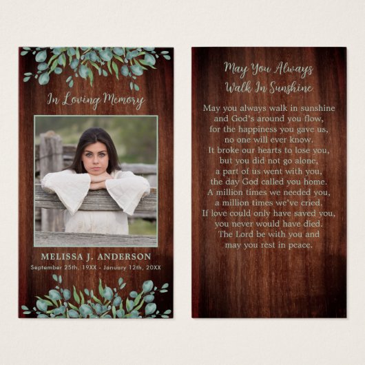 Kaart van het eucalyptusgebed (Voorkant /achterkant)