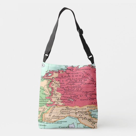 kaart van het Europese Patroon in Koraal en Mint Crossbody Tas (Achterkant)