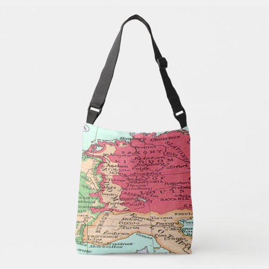 kaart van het Europese Patroon in Koraal en Mint Crossbody Tas (Voorkant)