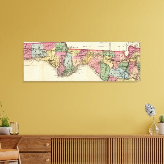 kaart van het Florida Panhandle (1870) Canvas Afdruk (Insitu (Woonkamer))