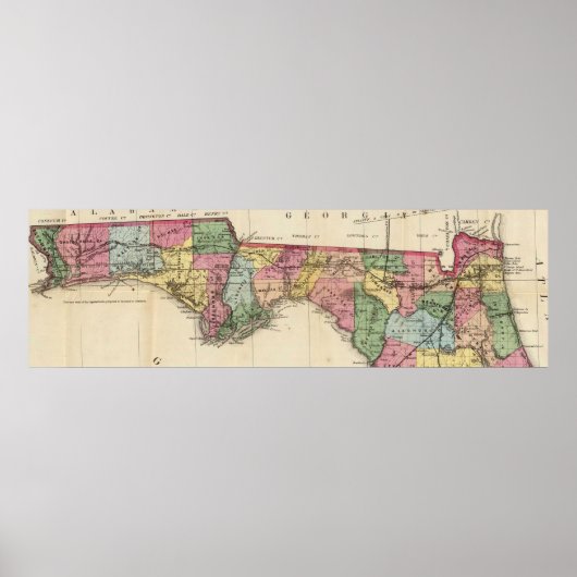 kaart van het Florida Panhandle (1870) Poster (Voorkant)