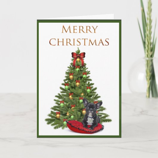 Kaart van het Franse Bulldog- en kerstboomfeest (Voorkant)