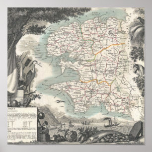 Kaart van het Franse departement Finistere Poster