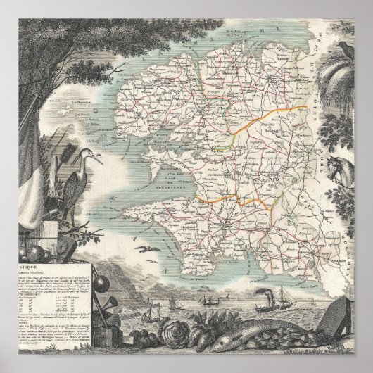 Kaart van het Franse departement Finistere Poster (Voorkant)