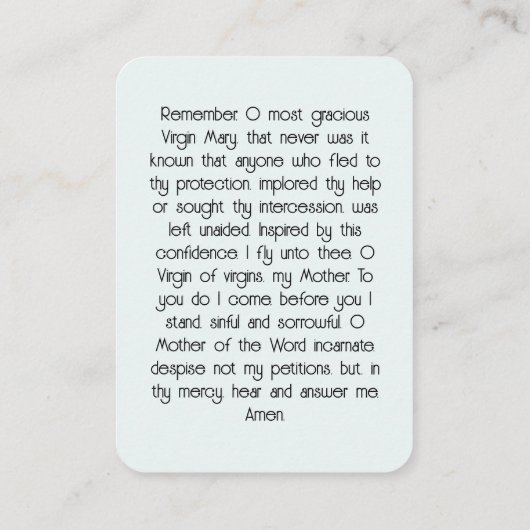 Kaart van het gebedsgebed visitekaartje (Achterkant)