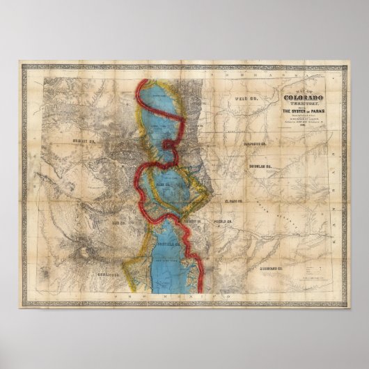 Kaart van het gebied Colorado Poster (Voorkant)