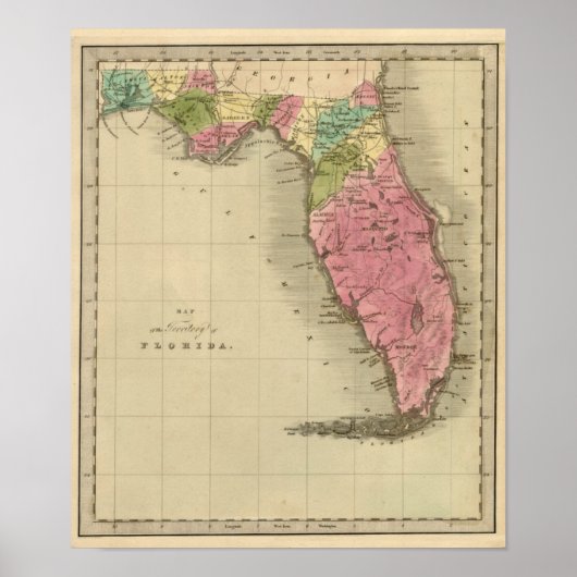 Kaart van het Gebied Florida 1842 Poster (Voorkant)