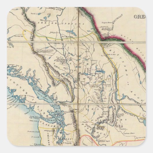 Kaart van het gebied Oregon 2 Vierkante Sticker (Voorkant)