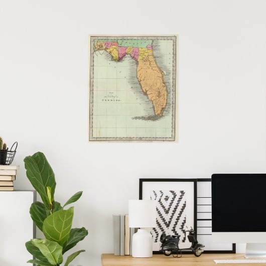 Kaart van het Gebied van Florida 2 Poster (Thuiskantoor)