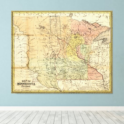 Kaart van het gebied van Minnesota (1852) Canvas Afdruk (Insitu (Houten vloer))