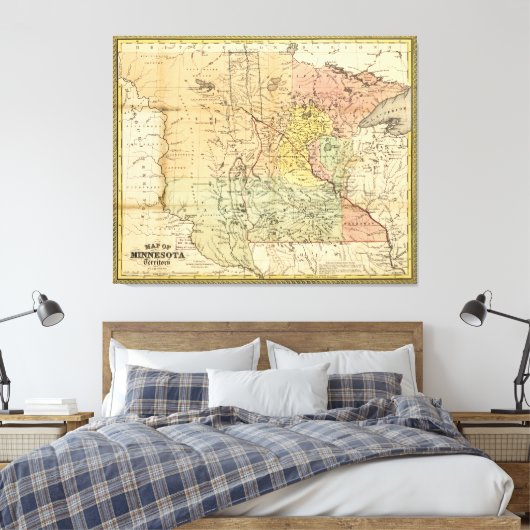 Kaart van het gebied van Minnesota (1852) Canvas Afdruk (Insitu (Slaapkamer))