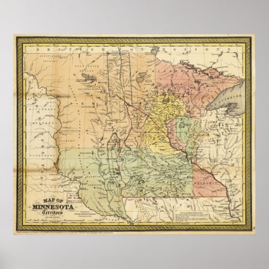 Kaart van het gebied van Minnesota (1852) Poster (Voorkant)