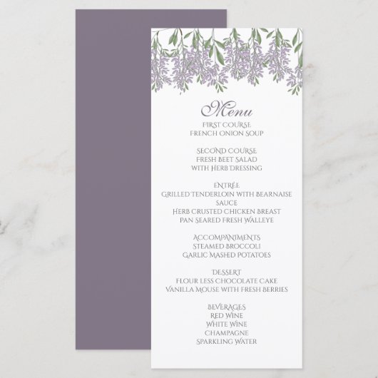 Kaart van het gekleurd menu Wisteria (Voorkant / Achterkant)