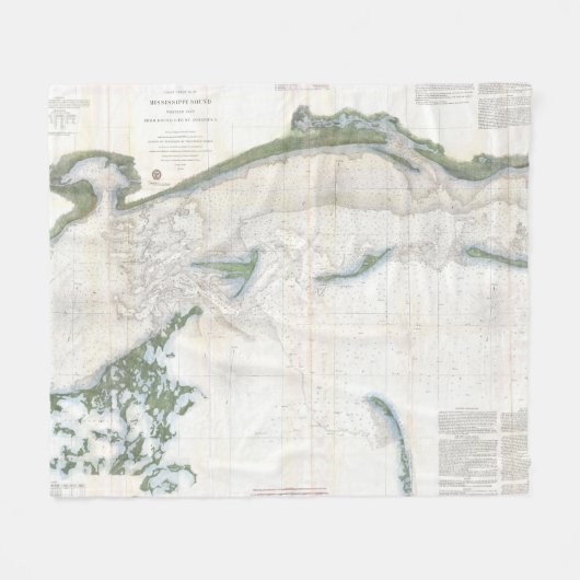  kaart van het geluid van Mississippi (1866) Fleece Deken (Voorkant (Horizontaal))