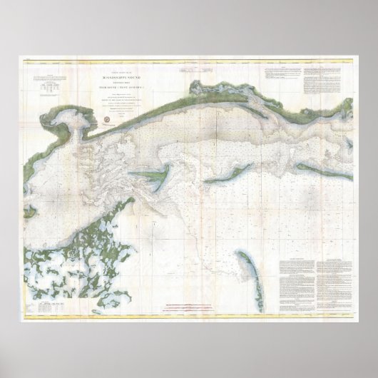 kaart van het geluid van Mississippi (1866) Poster (Voorkant)