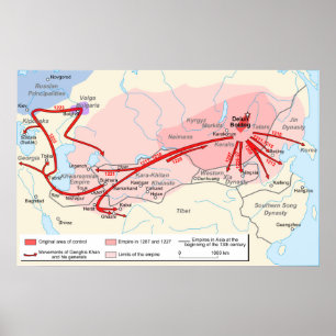 Kaart van het Genghis Khan Empire in de 13de eeuw Poster