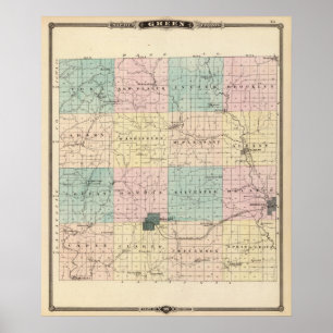 Kaart van het graafschap Green, de staat Wisconsin Poster