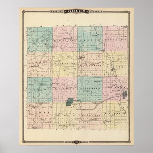Kaart van het graafschap Green, de staat Wisconsin Poster (Voorkant)