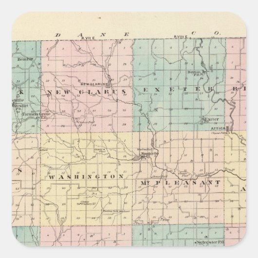 Kaart van het graafschap Green, de staat Wisconsin Vierkante Sticker (Voorkant)