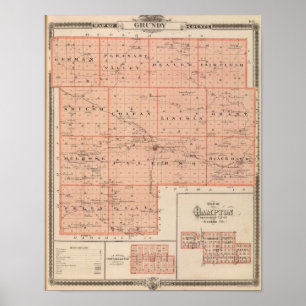 Kaart van het graafschap Grundy, staat Iowa Poster