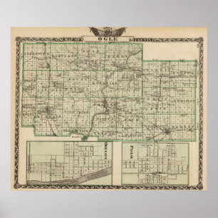 Kaart van het graafschap Ogle, Polo en Oregon Poster