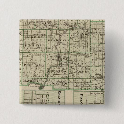 Kaart van het graafschap Ogle, Polo en Oregon Vierkante Button 5,1 Cm (Voorkant)
