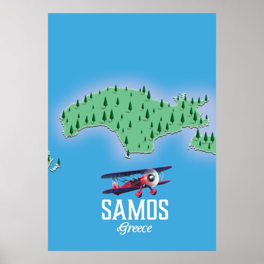 kaart van het Griekse eiland Samos Poster (Voorkant)