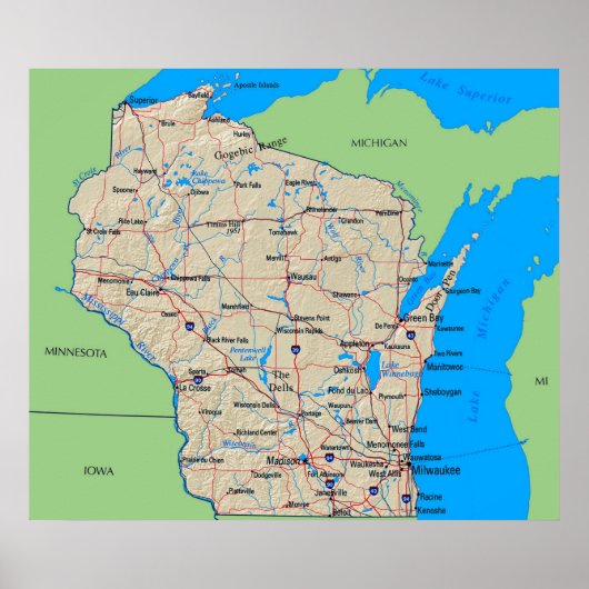 Kaart van het Groene Poster van Wisconsin (in vele (Voorkant)