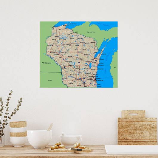 Kaart van het Groene Poster van Wisconsin (in vele (Keuken)