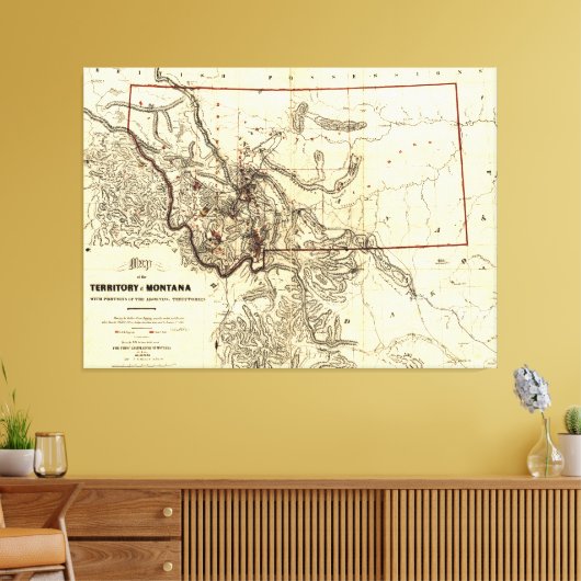 Kaart van het grondgebied van Montana (1865) Canvas Afdruk (Insitu (Woonkamer))