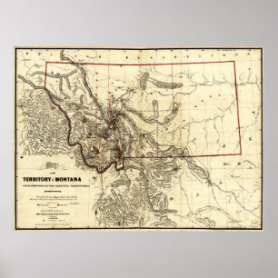 Kaart van het grondgebied van Montana (1865) Poster