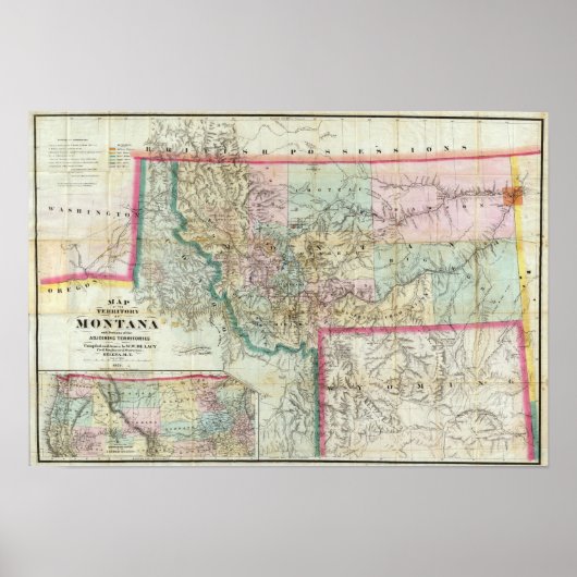 Kaart van het grondgebied van Montana Poster (Voorkant)