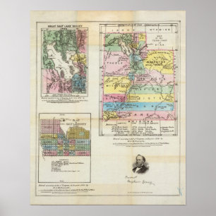 Kaart van het grondgebied van Utah Poster