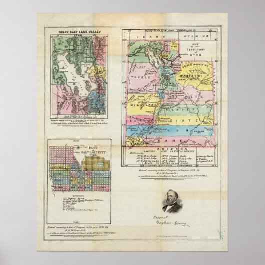 Kaart van het grondgebied van Utah Poster (Voorkant)