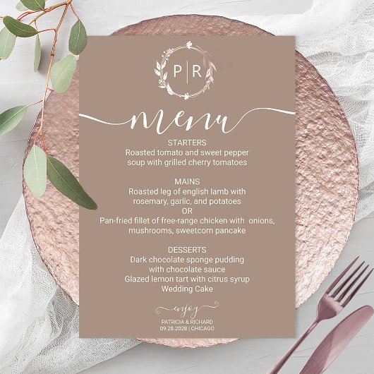 Kaart van het Grullo Monogram Photo Wedding Menu