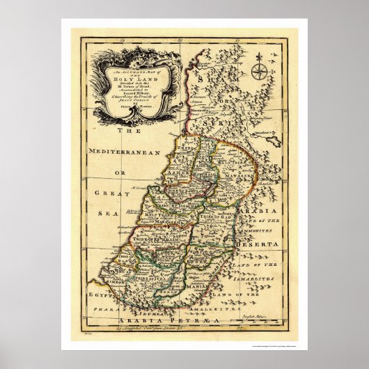 Kaart van het Heilige Land Israël door Bowen 1752 Poster (Voorkant)