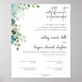 Kaart van het huwelijksakte voor usty Blue Wedding Poster (Voorkant)