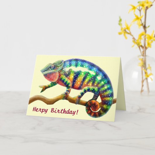 Kaart van het Kameleon van de Verjaardag van Herps (Gele Bloem)