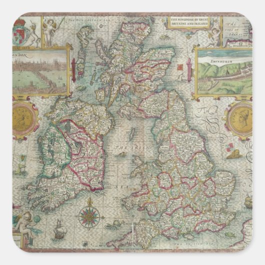 Kaart van het Koninkrijk Groot-Brittannië en Ierla Vierkante Sticker (Voorkant)