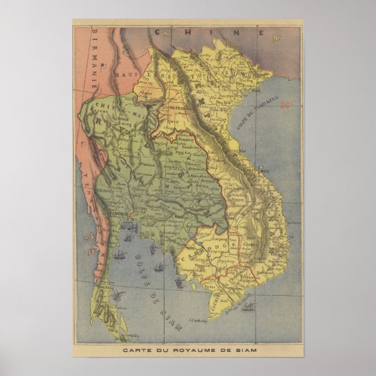 Kaart van het Koninkrijk Siam Poster (Voorkant)