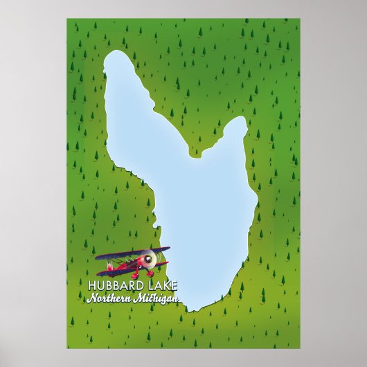 kaart van het meer Hubbard in het noordelijke Mich Poster (Voorkant)