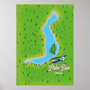 kaart van het meer Iseo Italië Poster