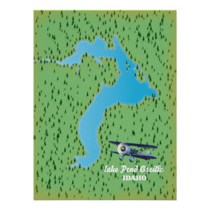 kaart van het meer Pend Oreille Idaho Perfect Poster
