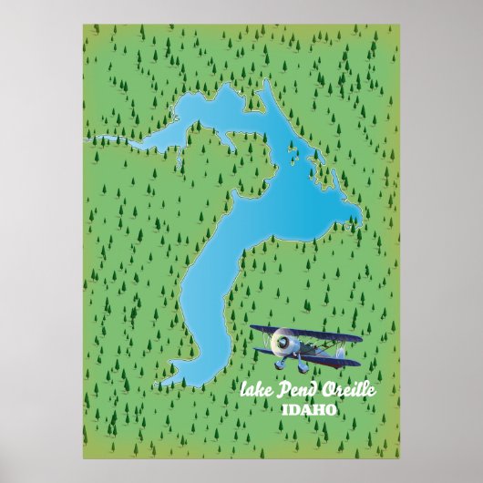 kaart van het meer Pend Oreille Idaho Poster (Voorkant)