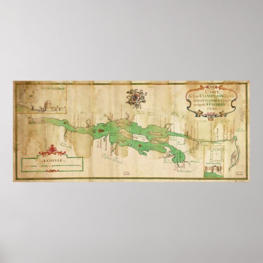 kaart van het meer van ChamPlain (1740) Poster (Voorkant)