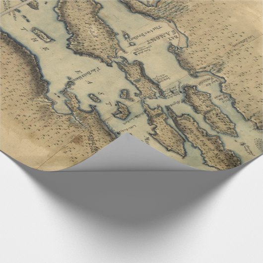  kaart van het meer van ChamPlain (1865) Cadeaupapier (Hoek)