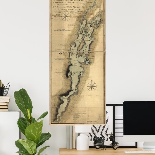  kaart van het meer van ChamPlain (1865) Poster (Thuiskantoor)