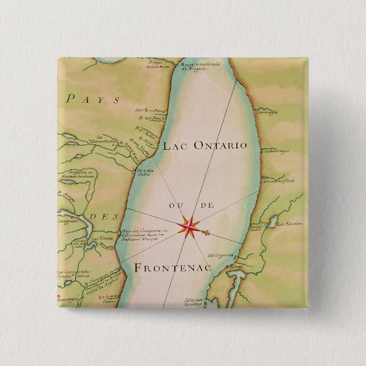 Kaart van het meer van Ontario Vierkante Button 5,1 Cm (Voorkant)