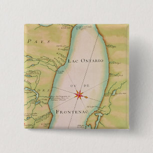 Kaart van het meer van Ontario Vierkante Button 5,1 Cm
